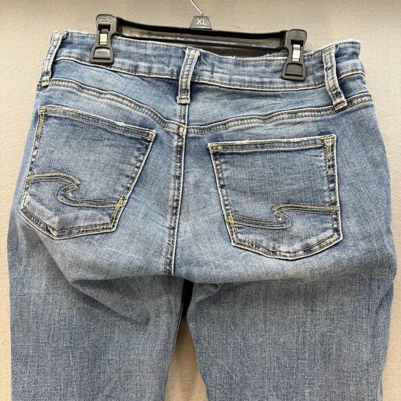 Silver Jeans Women's 26x27 (2) Blue Boyfriend Tapered Distressed Mid Rise - Picture 3 of 16